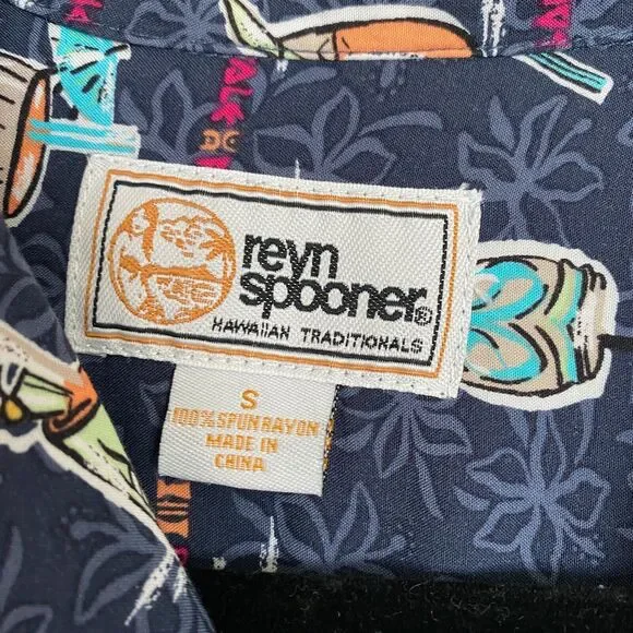 Reyn Spooner Pau Hana Camp Shirt Men's S Blue Cocktail Print Short Sleeve Hawaii - Picture 3 of 8